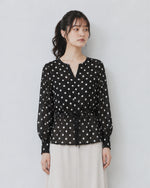 L~4XL ブラックドット ウエストマークブラウス