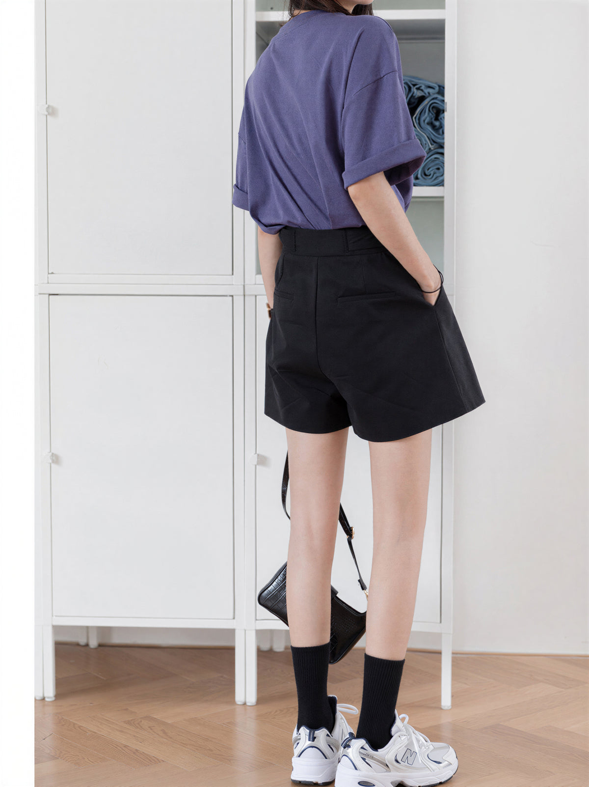 ゆったりドロップショルダー 折り返し袖口 ポケットTシャツ