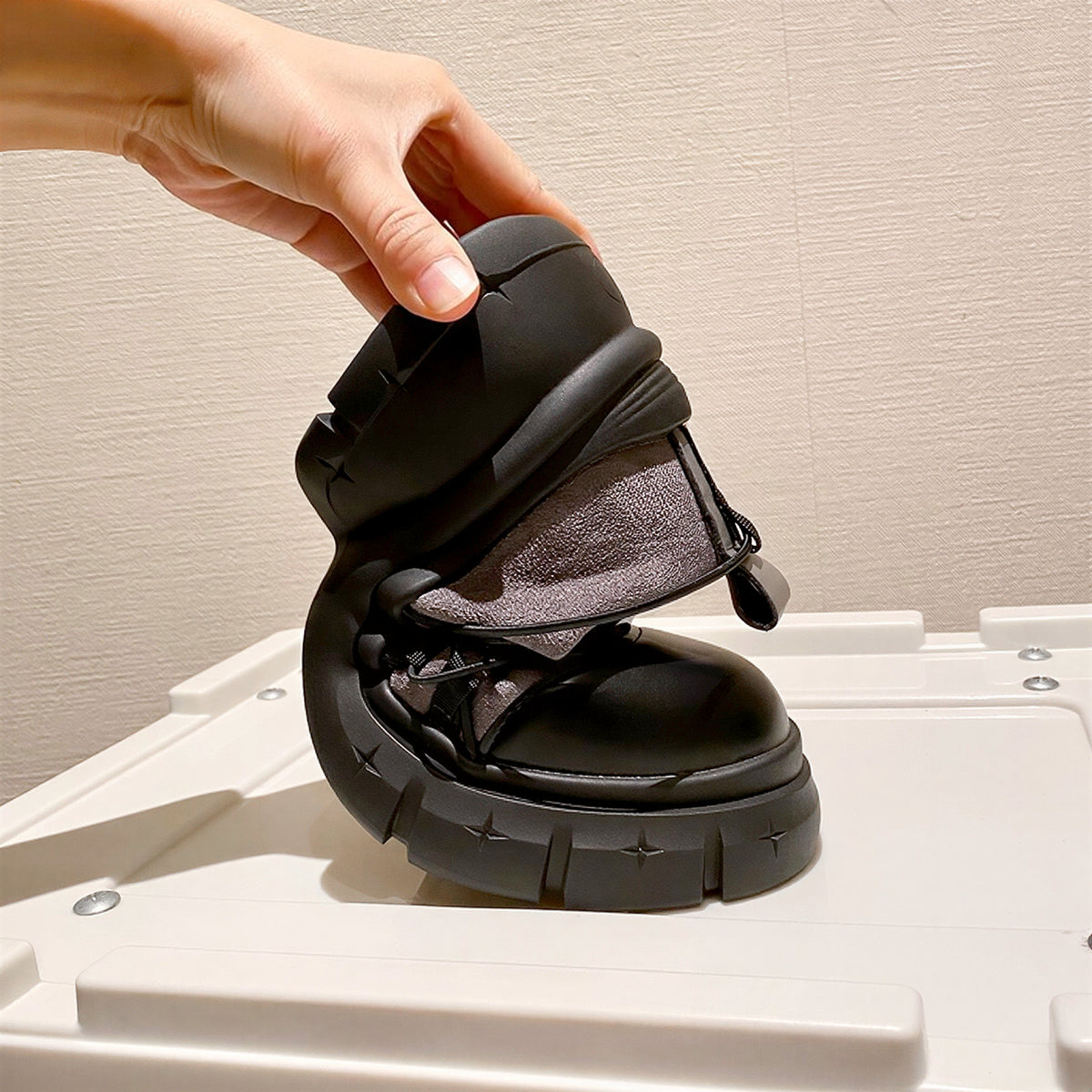厚底切り替えレースアップメリージェーンシューズ