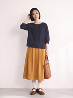 M-2XL ネイビードット ギャザー入り ゆったりブラウスXL