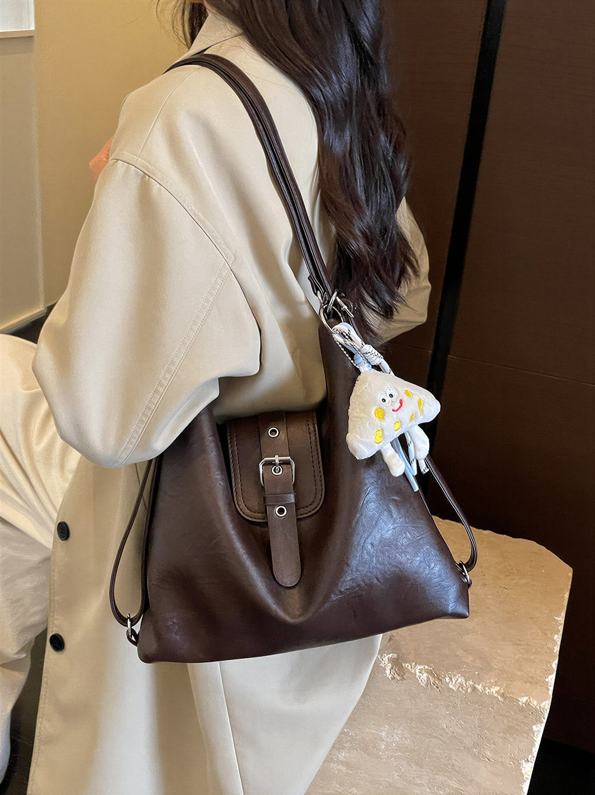 【全5色】ヴィンテージ風 ソフトタッチ ベルト付きショルダーバッグ