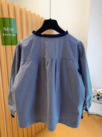 【秋新作】S~2XL フリルネックリボン付きチェックシャツ