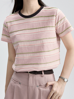 配色ボーダー クルーネックTシャツ