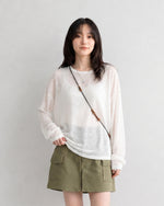 シアー重ね着 ルーズフィット 長袖Tシャツ-ホワイト-FREE