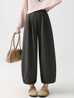 ウエストゴム 裾絞りワイドパンツ-スモークグレー-XL