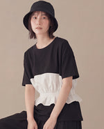 切り替えフリルヘム ウエストシェイプ 半袖Tシャツ