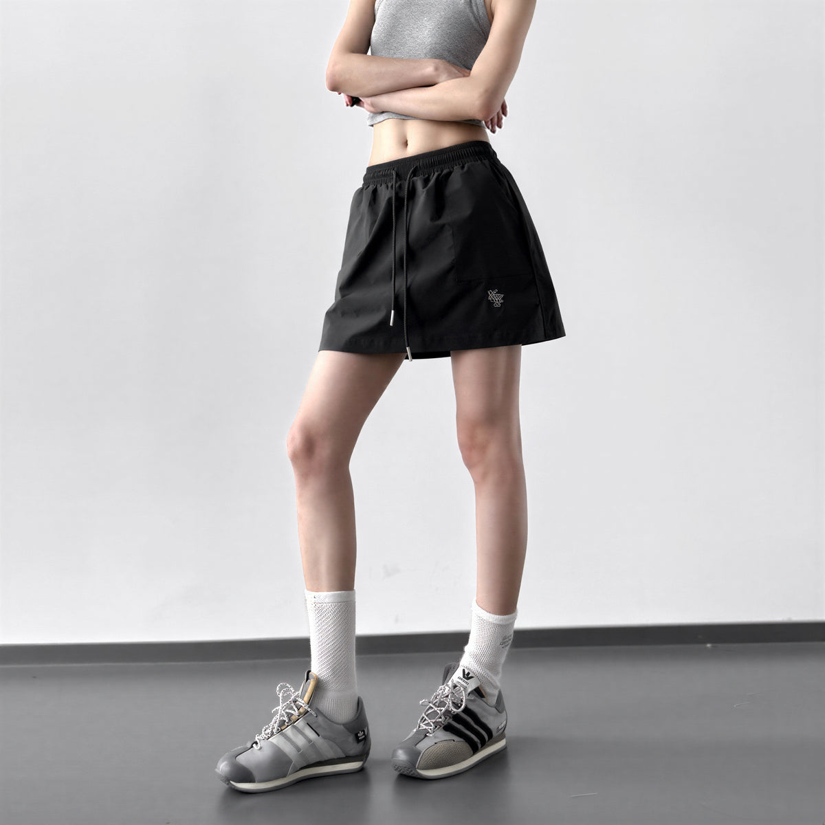S-XL ウエストゴム ドローストリング Aラインミニスカート