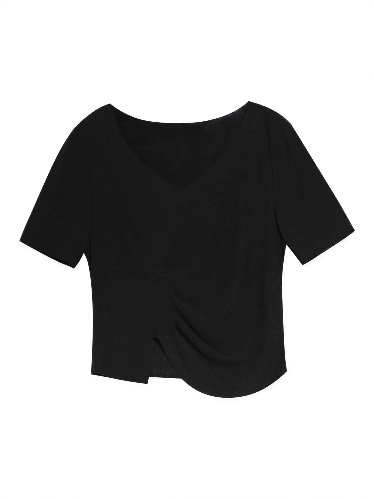 Vネック イレギャラーギャザーTシャツ