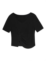 Vネック イレギャラーギャザーTシャツ