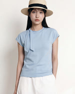 ワンショル風リボンデザイン すっきりフィット半袖Tシャツ