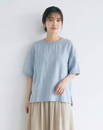 ライトブルー 肩落ち ゆったり クルーネック 半袖Tシャツ