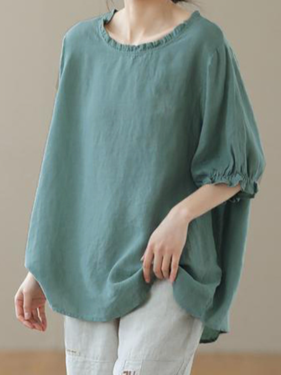 メローフリル襟 ラウンドネック ゆったりTシャツ