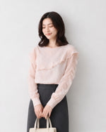 M~4XL ラッフルティアード ギャザースリーブブラウス