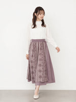 M~2XL パープル切り替えプリント エアリー ロングスカート