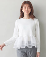 3色展開｜チュール切替・フリルヘム長袖Tシャツ