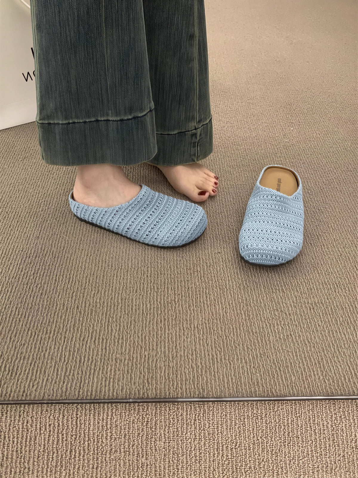 3色展開｜編み込み風・つま先ありフラットミュール