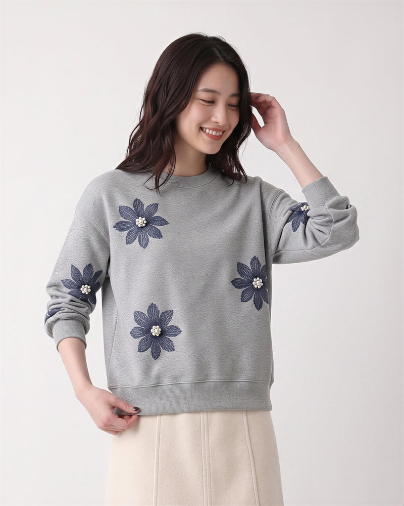 【秋新作】S~3XL 立体フラワー ルーズスウェット