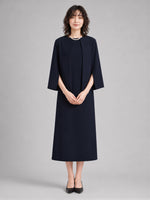 シンプルオープンフロントジャケット×ワンピース 2点セット-ダークネイビー-2XL