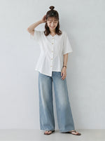 Vネック ギャザー入り ゆったりTシャツ
