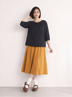 M-2XL ネイビードット ギャザー入り ゆったりブラウスXL