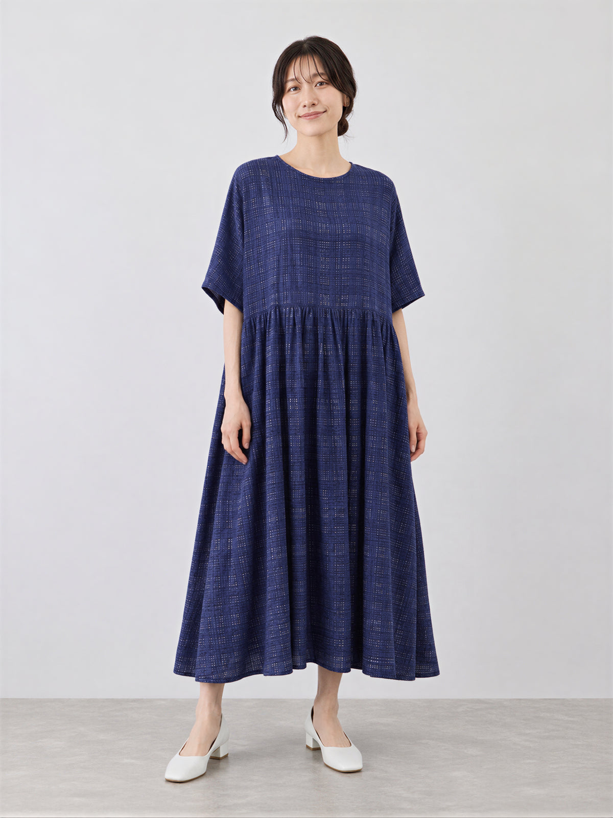 綿麻ゆったりシンプルスカートミディアム丈洋装
