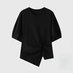 ツイストデザイン 不規則ヘム パフスリーブ 半袖Tシャツ