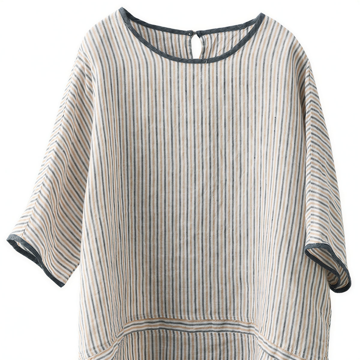M~2XL 細ストライプ ゆったり クルーネックTシャツ