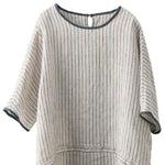 M~2XL 細ストライプ ゆったり クルーネックTシャツ
