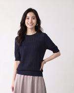 M~XL 透かしジャカード クルーネックニット