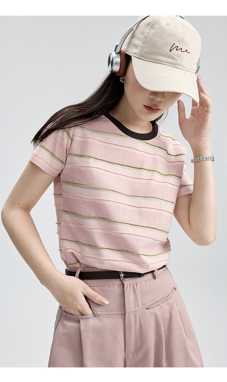 配色ボーダー クルーネックTシャツ