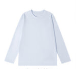 クルーネック ストレートシルエット ゆったり 長袖Tシャツ-サックス-4XL