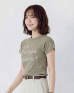 スリムフィット ショート丈 ドロップショルダー ラグランスリーブ ロゴパイル 半袖Tシャツ