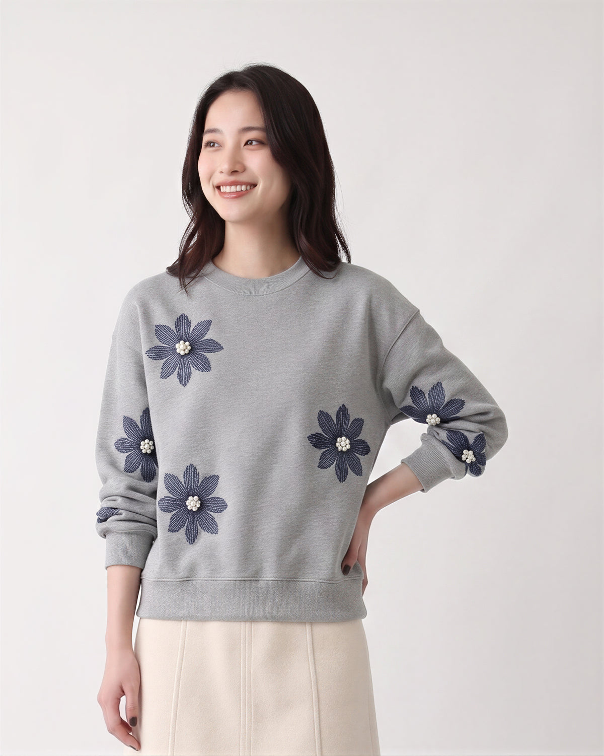 【秋新作】S~3XL 立体フラワー ルーズスウェット