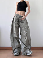 S-XL ウエストゴム ドローストリング ワイドカーゴパンツ