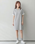 ゆったりストレート ロールアップスリーブ Tシャツワンピース-グレー-L