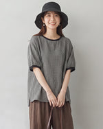 ゆったりドロップショルダー チェックプルオーバー-スモークグレー-2XL