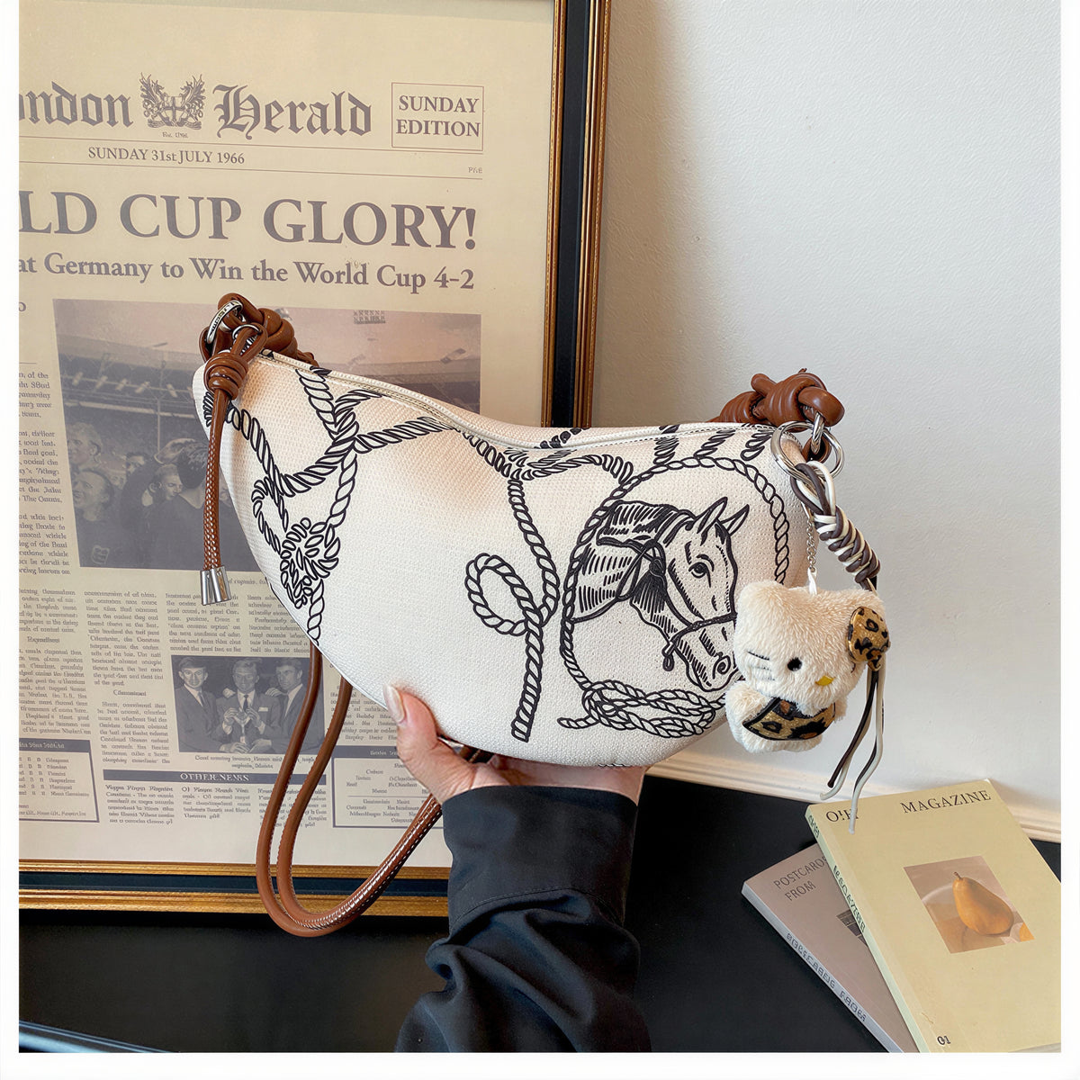 馬術プリント ノットロープ ワンショルダーバッグ