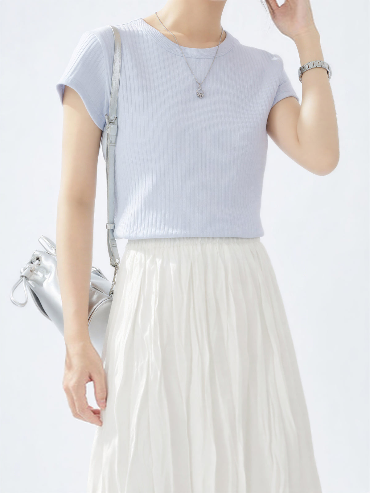 きれいさっぱり！半袖Tシャツクルーネックシックフィットトップス