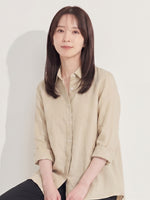 シンプルな開襟ルーズシャツ-ライトイエロー-2XL
