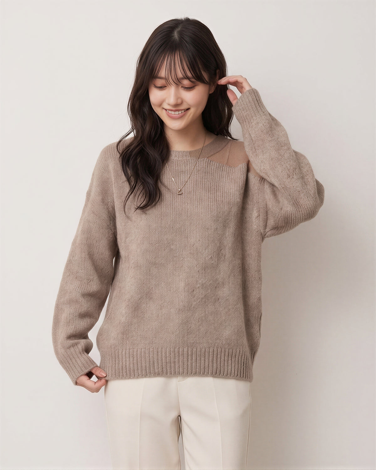 【秋新作】オフショルダー風 ルーズフィット シャギー感ニット