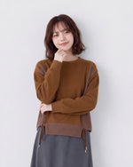 切り替えドローストリング リブスウェット-ブラウン-2XL