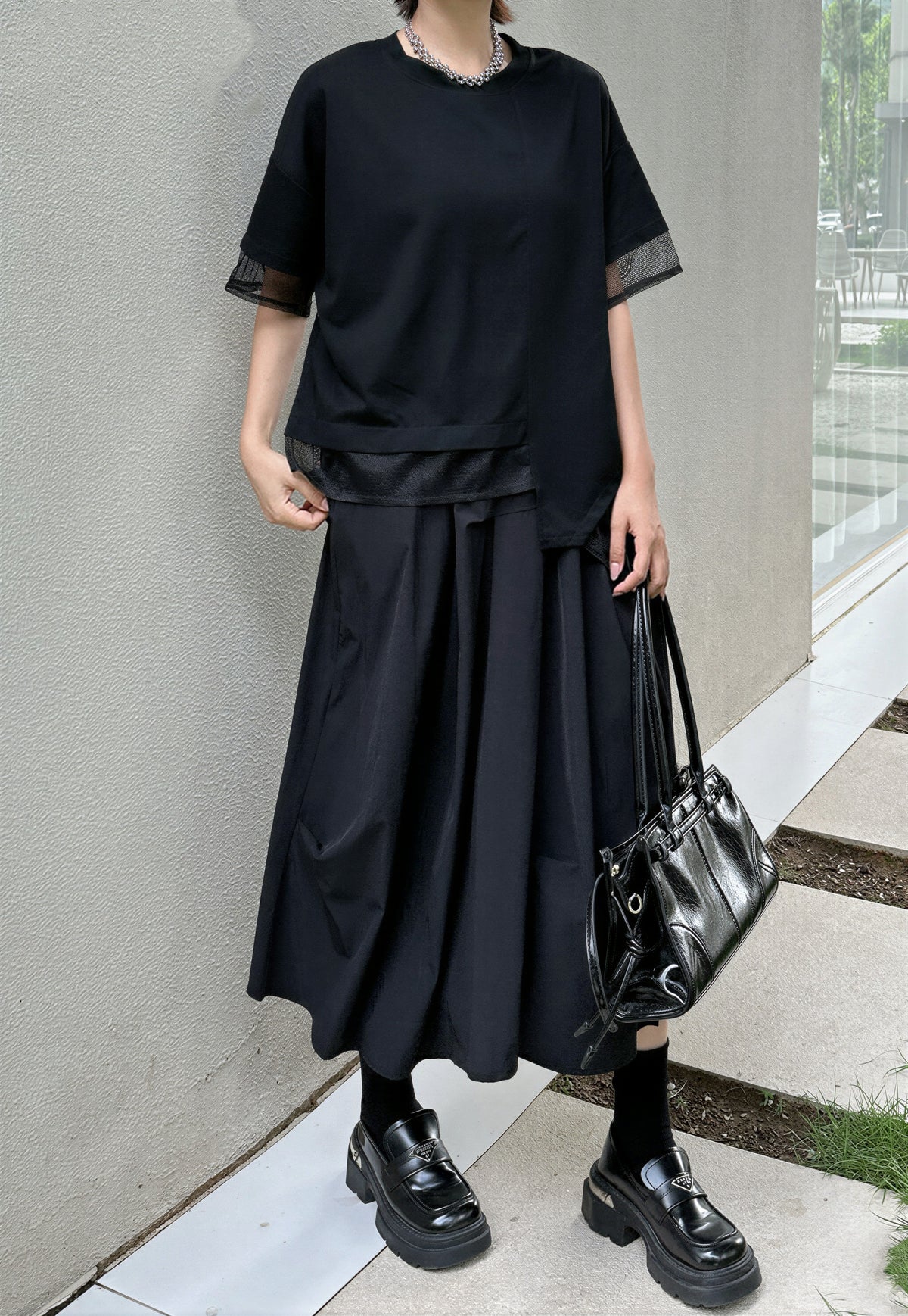 メッシュ切り替え イレギュラーヘム 半袖Tシャツ