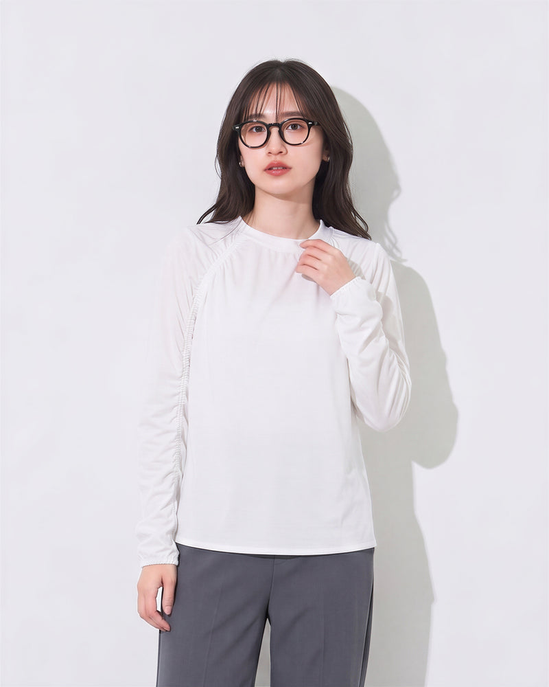 【秋新作】【全2色】ギャザー切り替えルーズ長袖Tシャツ