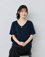 【全2色】ゆったりVネック 透かしポケット 半袖Tシャツ