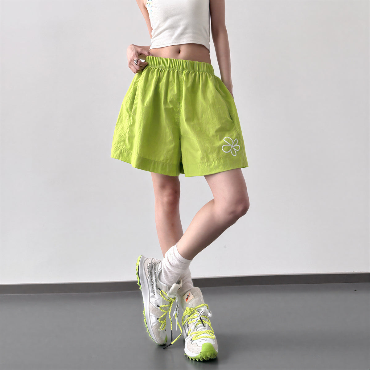 S-2XL ウエストゴム ハイウエスト 花柄プリント ワイドショートパンツ