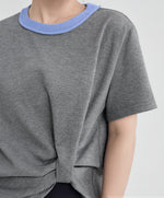 配色クルーネック サイドツイスト 半袖Tシャツ