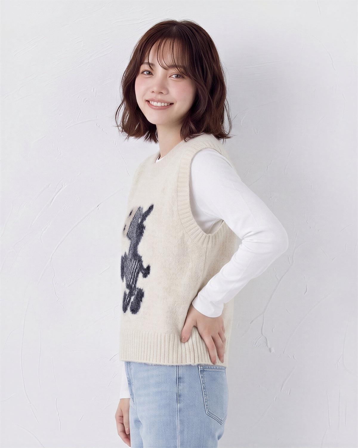 起毛感ジャカード ゆったりニットベスト