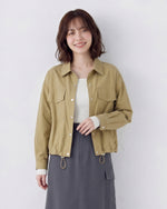 フラップポケット ドローストリング ショート丈ワークジャケット-カーキ-2XL