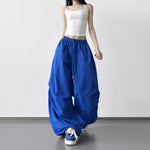 S-L ドローストリング付きウエストゴムワイドパンツ