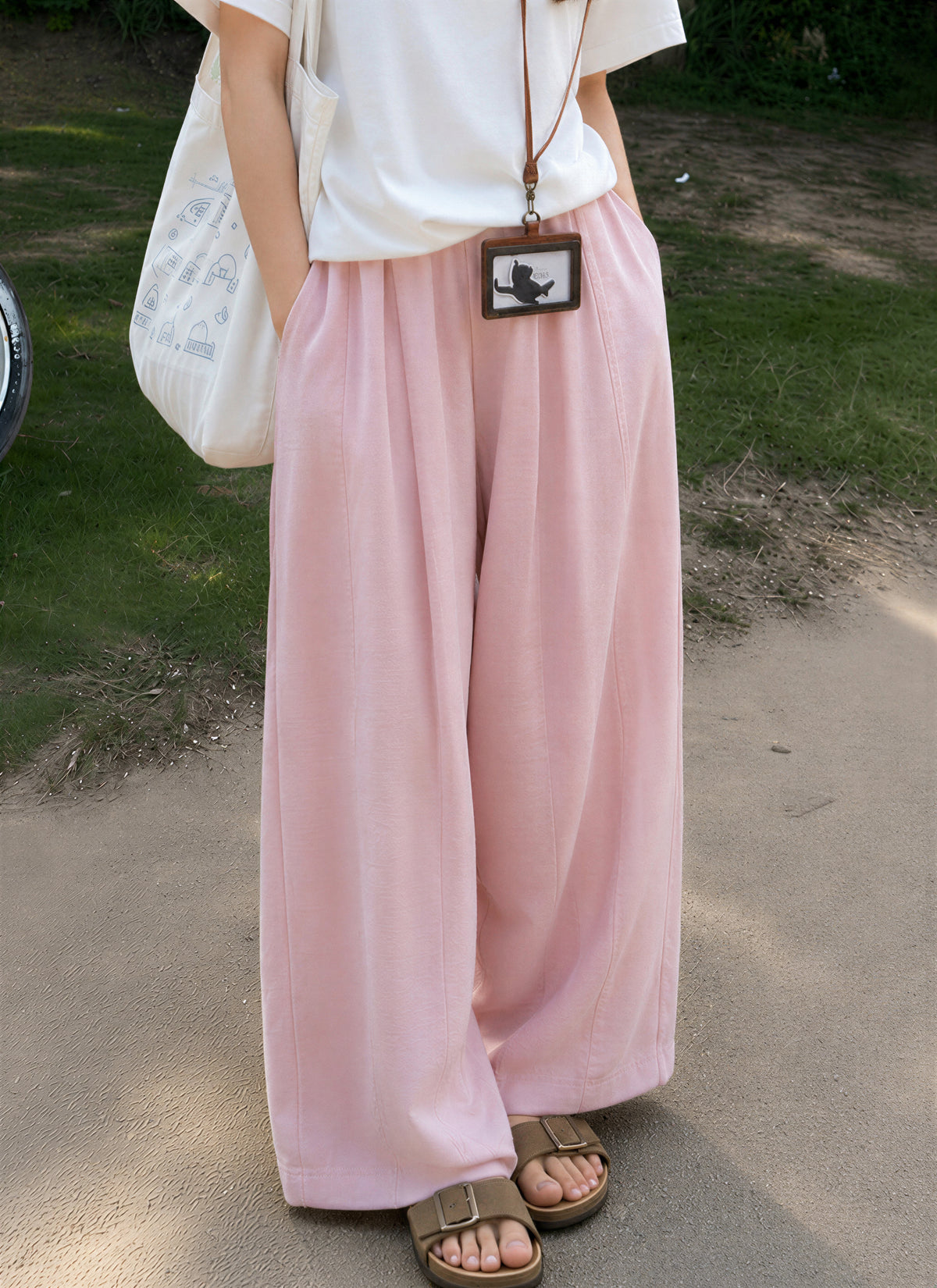 ハイウエスト ドレープ ワイドレッグパンツ
